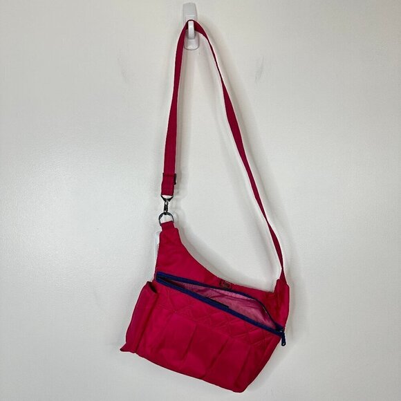 LUG  Swing Crossbody Bag Purse  Quilted Nylon  Lightweight  Dark Pink 12" x 9" - Picture 2 of 7